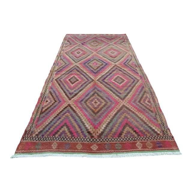 Vintage Embroidered Kilim - 62" X 120" For Sale