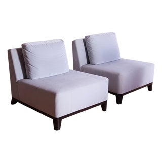 Pair of Holly Hunt "Ofuro" Chairs in Sky Blue Mohair For Sale