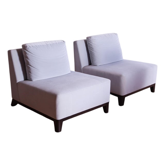 Pair of Holly Hunt "Ofuro" Chairs in Sky Blue Mohair For Sale