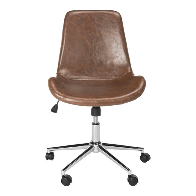 Madeline Swivel Office Chair in Brown & Chrome For Sale
