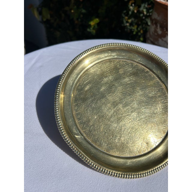 Vintage Small Etched Brass Tray With Beaded Rim For Sale In Los Angeles - Image 6 of 10