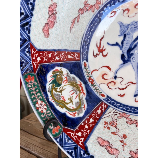 Ceramic Antique 19th Century Large Japanese Imari Hand-Painted Porcelain Charger 18in For Sale - Image 7 of 17