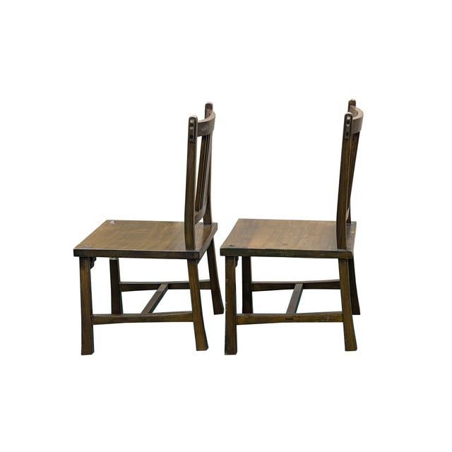 Pair Zen Oriental Straight Legs Bars Backrest Solid Wood Chairs For Sale - Image 4 of 8