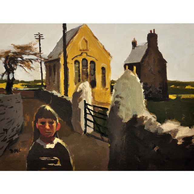 Donald mcintyre. english ( b.1923 - d.2009 ). girl and chapel, north wales. oil on card. signed with monogram twice lower...