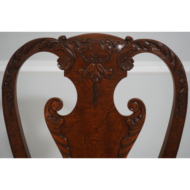 1980s Set of Eight Baker George III Chippendale Style Burl Walnut Dining Room Chairs For Sale - Image 5 of 18