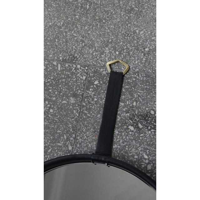 Black Leather Round Mirror For Sale - Image 4 of 7