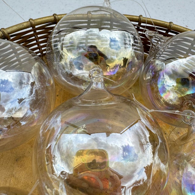 Transparent Hand Blown Silvestri Iridescent Glass Ornaments- Set of 6 For Sale - Image 8 of 10