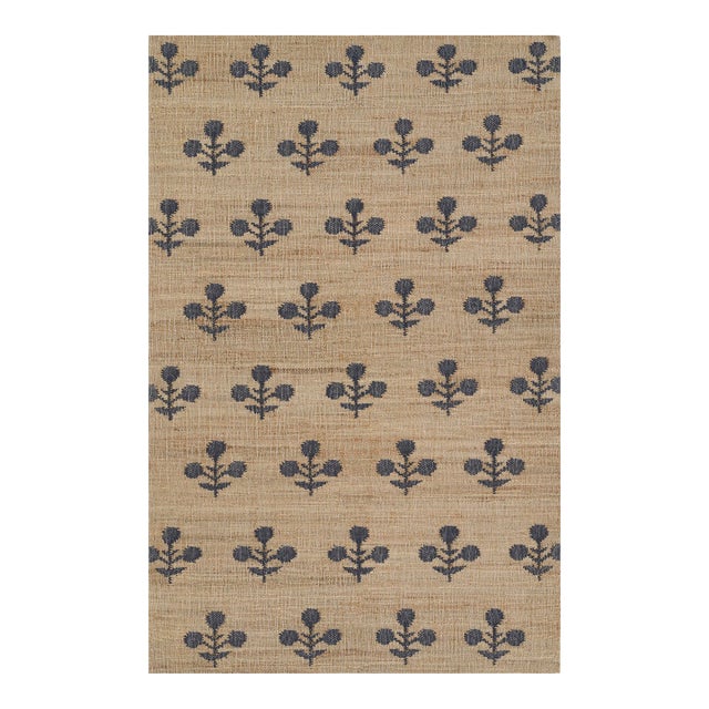 Erin Gates by Momeni Orchard Bloom Blue Hand Woven Wool and Jute Area Rug 3'6" X 5'6" For Sale