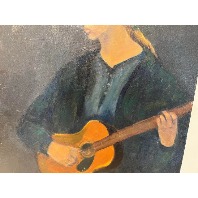 Barbara Lebhar Oil on Canvas Painting of a Young Woman Playing a Guitar Titled Sad Song For Sale In New York - Image 6 of 6
