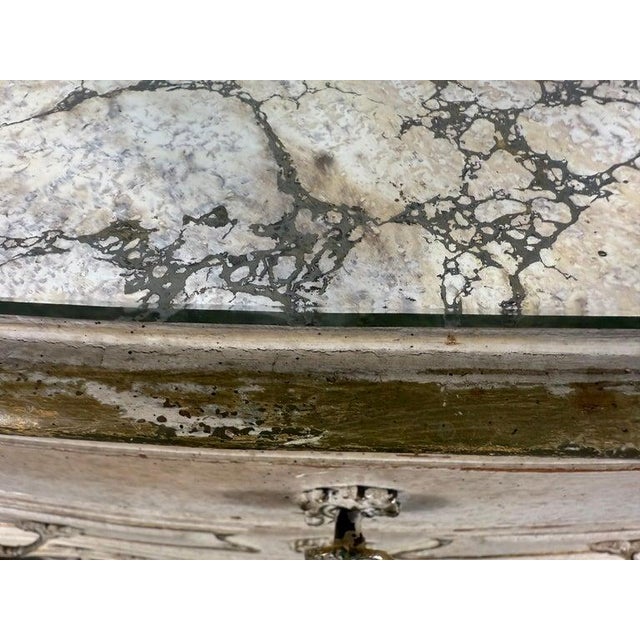 Beige Early 20th Century Pair of Louis XV–Style Painted Chests With Antiqued Marbled-Foxed Mirror Tops For Sale - Image 8 of 17