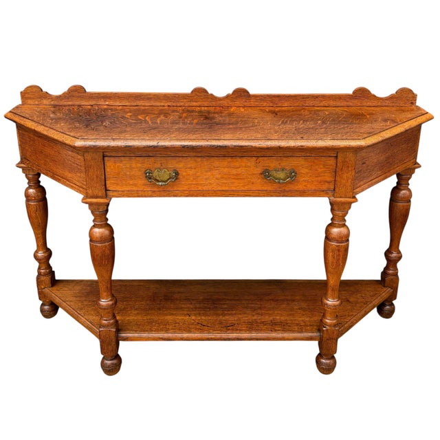 Spanish Oak Console Table with Drawer and Shelf, Early 20th Century For Sale - Image 12 of 12