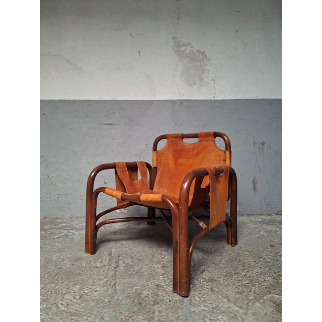 Tito Agnoli Vintage Safari Chairs in Leather and Bamboo by Tito Agnoli, 1970, Set of 2 For Sale - Image 4 of 18