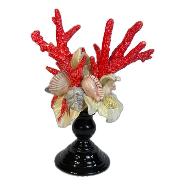 Italian Majolica “Frutti Di Mare” Coral & Shell Centerpiece Sculpture For Sale