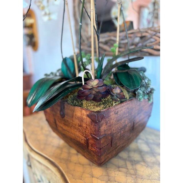 White White Orchid Succulent Moss Faux Plant Arrangement For Sale - Image 8 of 9