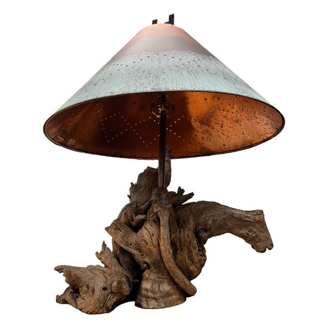 1980s Handcrafted Copper and Sonoran Desert Velvet Mesquite Wood Table Lamp - Organic Modern For Sale - Image 10 of 18