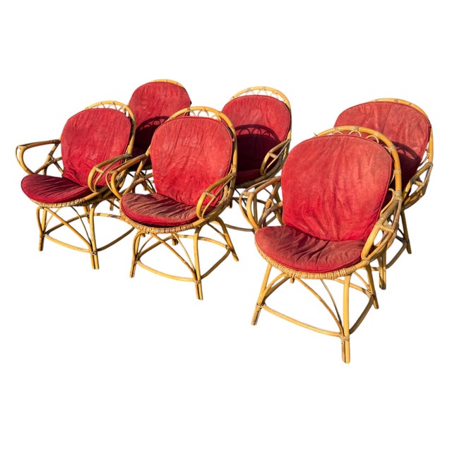 Contemporary Rattan Armchairs, France, 1960s, Set of 6 For Sale - Image 3 of 12