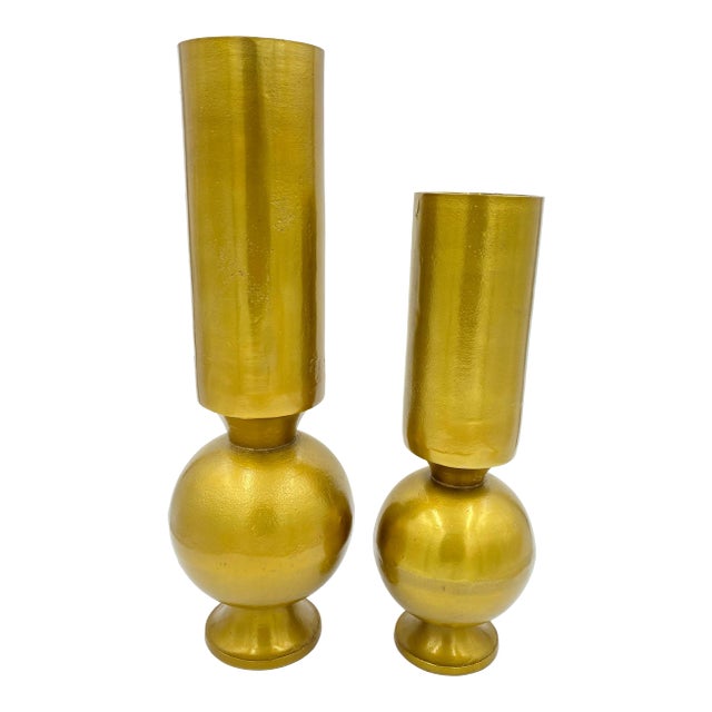 Gold Geometric Heavy Aluminum Vases Set of Two Chairish