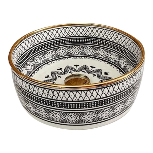Ghlali' 14k Gold Ceramic Bathroom Countertop Round Sink, Handmade For Sale
