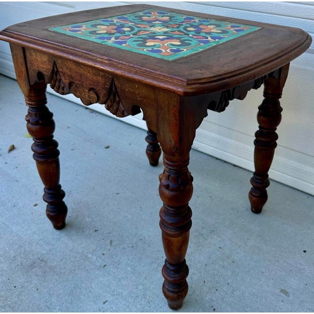 Wood 1930s Catalina Tile‑Inset Side Table, 4 Tile No. 255 — Spanish Revival / Mission Style For Sale - Image 7 of 12