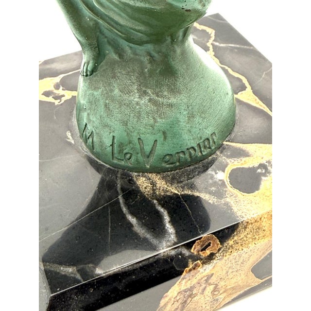 Green Max Le Verrier, Art Deco Lenvol Sculpture, 1930s, Bronze on Marble Base For Sale - Image 8 of 9