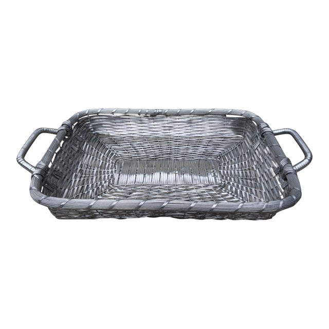 Vintage French Style Silver Mesh Woven Basket Tray For Sale