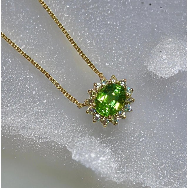 Natural Sapphire Diamond Halo Pendant With Chain 18" 14k YG 3.14 TCW Certified For Sale - Image 4 of 13