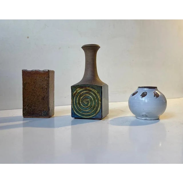 Mid-Century Modern Scandinavian Modern Glazed Ceramic Studio Vases, 1960s, Set of 3 For Sale - Image 3 of 13