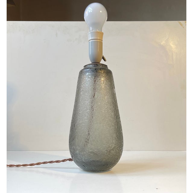 Art Deco Grey Ice Flower Glass Table Lamp by Jacob E. Bang for Holmegaard, 1920s For Sale - Image 6 of 14