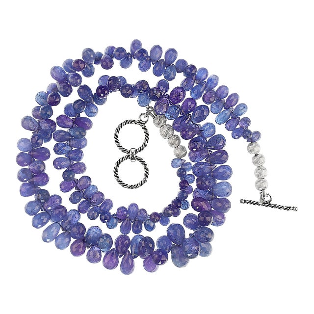 Graduated Tanzanite Necklace Translucent Blue-Purple Briolettes For Sale