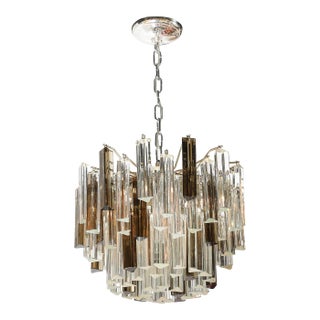 Mid-Century Modernist Hand-Blown Murano Mixed Glass Camer Triedre Chandelier For Sale