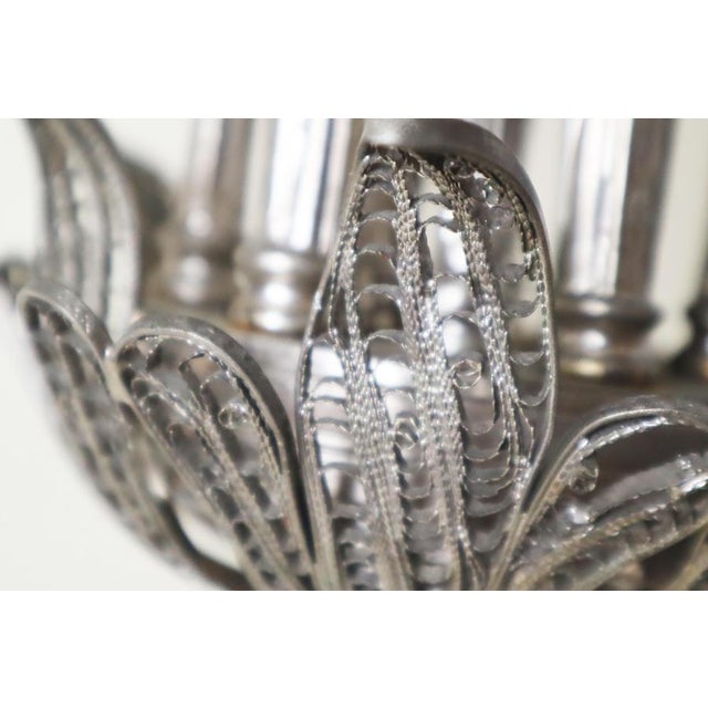 Art Nouveau Handcrafted Metal Silver Wire Chandelier, Italy, 1970s For Sale - Image 9 of 18