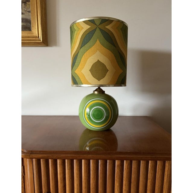 Textile Space Age Green Ceramic Table Lamp, Italy, 1960s For Sale - Image 7 of 15