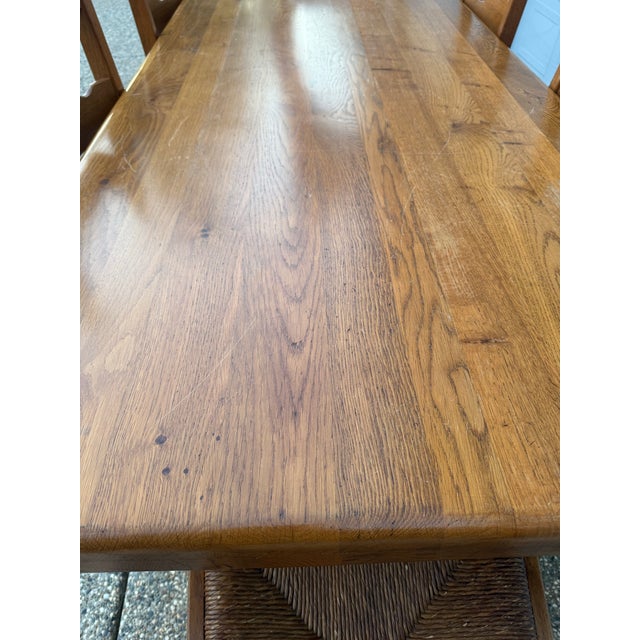 Vintage Solid Oak Trestle Dining Table For Sale In Sacramento - Image 6 of 10