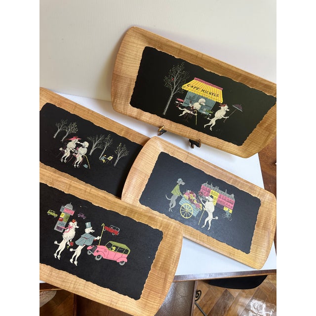 Full Set of Four(4) Wooden Trays featuring a Design Inspired by the 1950s Romance of FIFI and PEPE. The tray showcase and...