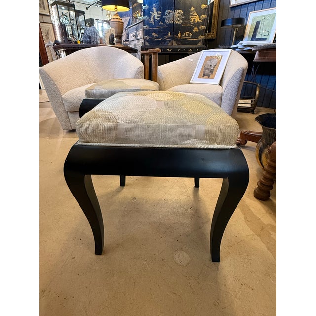 Traditional 1980s Pair of Ebonzied Stool With Cushions For Sale - Image 3 of 5