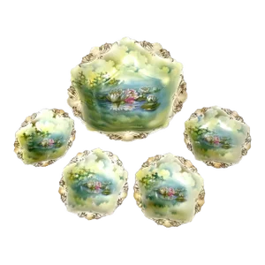 Antique r.s Prussia Bowls - Set of 5, Pink & White Water Lily, Gold Scalloped Edge, Gold Trim