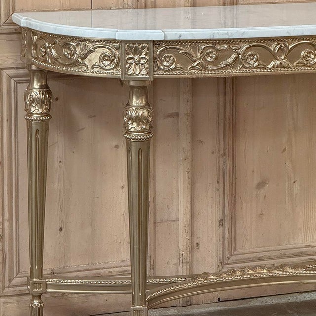 Antique French Louis XVI Giltwood Demilune Console With Carrara Marble For Sale - Image 4 of 15