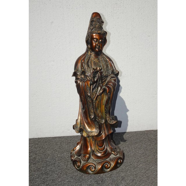 Asian Vintage Quan Yin Bronze Colored Statue Guan Yin For Sale - Image 3 of 13