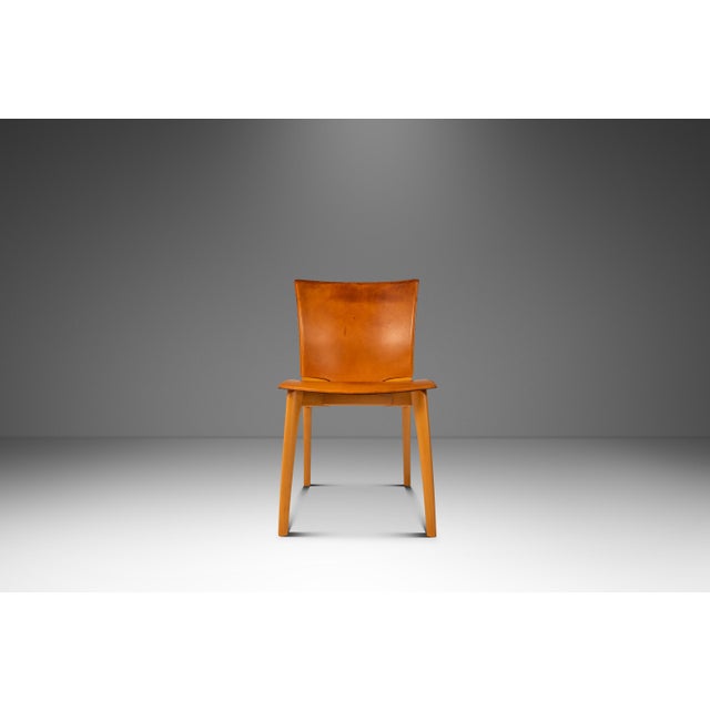 1990s Set of Four (4) Patinaed Italian Scadinavian Modern 'Cos' Dining Chairs in Beech & Leather by Josep Lluscà for Cassina, Italy, C. 1990s For Sale - Image 5 of 18