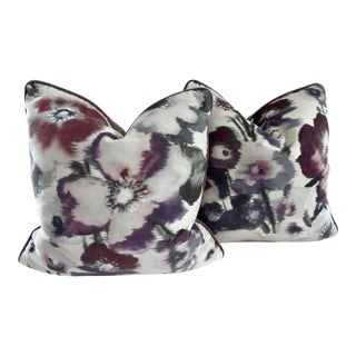 Abstract Floral Velvet Pillows in Rubelli “Malvasia”-A Pair For Sale