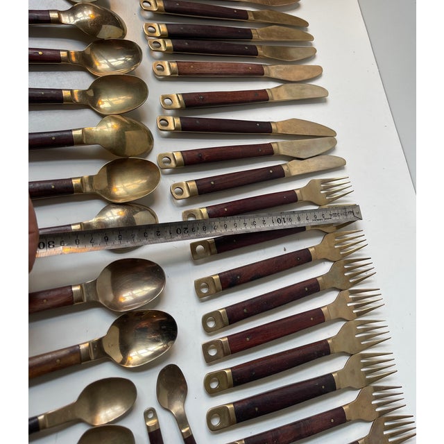 Modern Danish Brass and Teak Cutlery from Carl Cohr, 1960s, Set of 48 For Sale - Image 10 of 13
