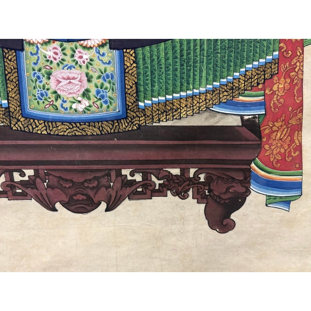 Antique Chinese Qing Dynasty Ancestor Portraits, Pair For Sale - Image 10 of 12