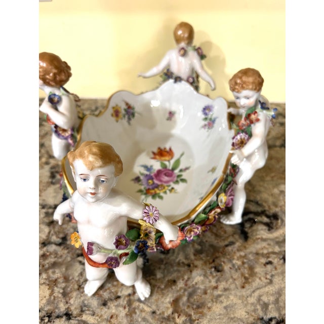 Antique, Schierholz Plaue, Porcelain Centerpiece Bowl, W/Cherubs & Floral Decorations, C1890-1910 For Sale In South Bend - Image 6 of 12