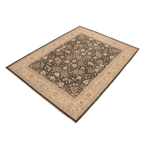 Boho Chic Green/Ivory Wool Rug - 8'4'' X 10'0'' For Sale - Image 9 of 10