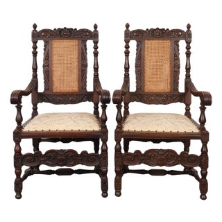 Jacobean Cane Back Armchairs - A Pair For Sale