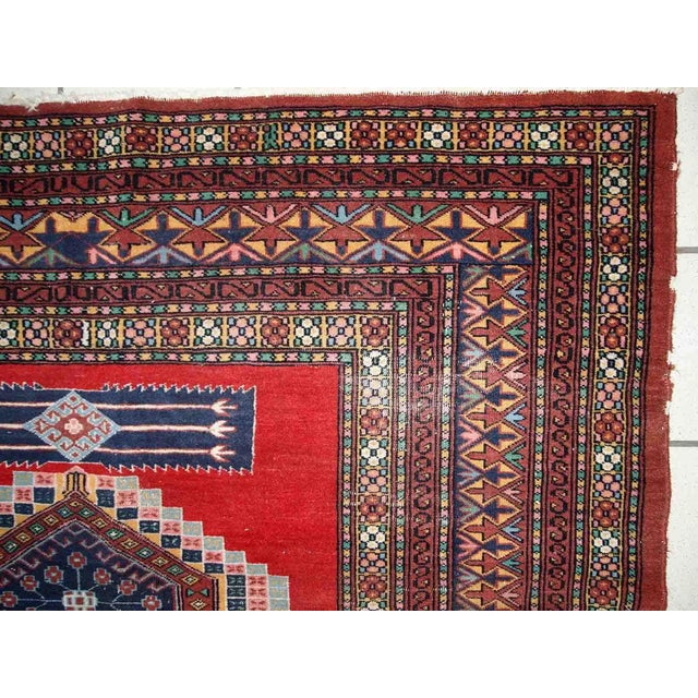 Red 1960s Handmade Vintage Distressed Uzbek Bukhara Rug For Sale - Image 8 of 10