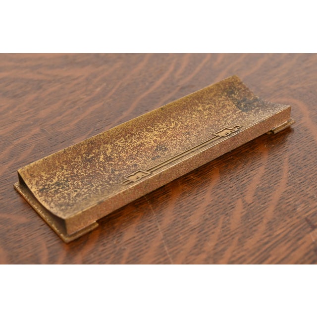 Art Deco Silver Crest Arts & Crafts Bronze Pen Tray For Sale - Image 3 of 11