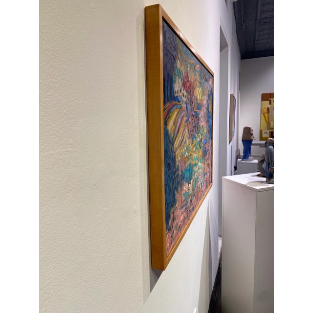 Abstract Vintage 60s Molly Schiff Pastel Colorful Abstract Whimsical Landscape Oil Painting on Canvas For Sale - Image 3 of 4