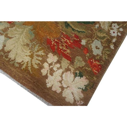 Brown 1750s Brown Floral Antique England Axminster Rug 4' X 8' 8" Knotted Wool Carpet For Sale - Image 8 of 8