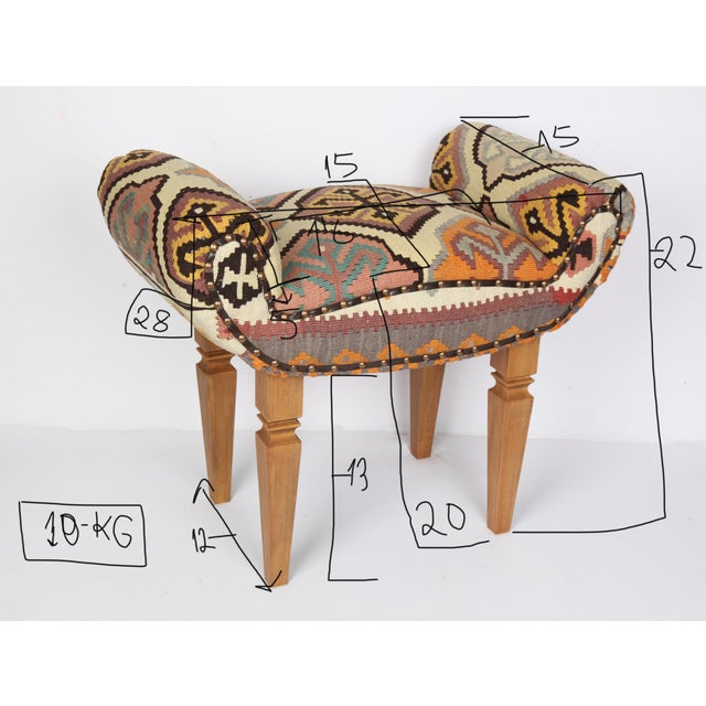 This exceptional bench is a testament to Anatolian artistry, upholstered with a vintage handwoven Turkish kilim that...